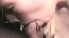 Blonde girl sucks and licks cock till it burst in her mouth