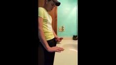 straight hunk with fat dick jerks off in bathroom