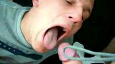 Webcam of Mate JP Eating My Cum