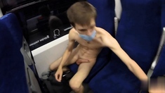 Teenager risky jerked off on a train