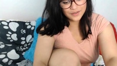 Hot Latina with glasses masturbates with her lush