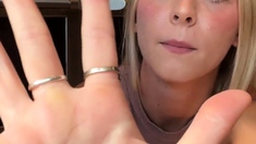 Blonde teen finger fucked POV