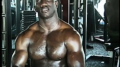 Two black studs with muscled bodies roughly fuck a hot guy's tight anal hole
