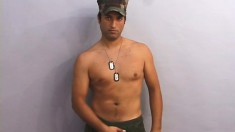 Horny Army guy can't believe the barracks are bare and jumps at the chance to jerk off
