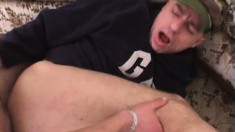 Horny dude drops his pants and takes a large prick up his needy ass