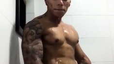 black guy shower with his giant cock